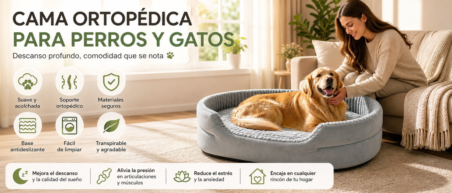 Banner de cama ortopédica para perros y gatos con soporte, base antideslizante y tejido transpirable