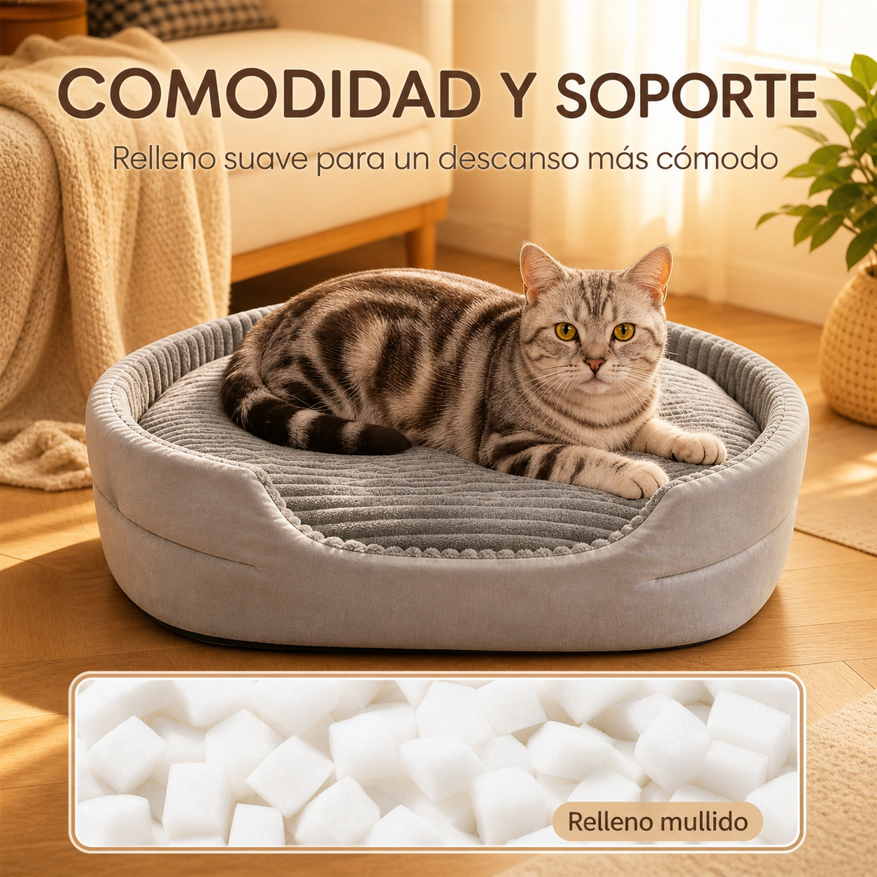 Cama ortopédica acolchada para perros y gatos con relleno mullido y cómodo