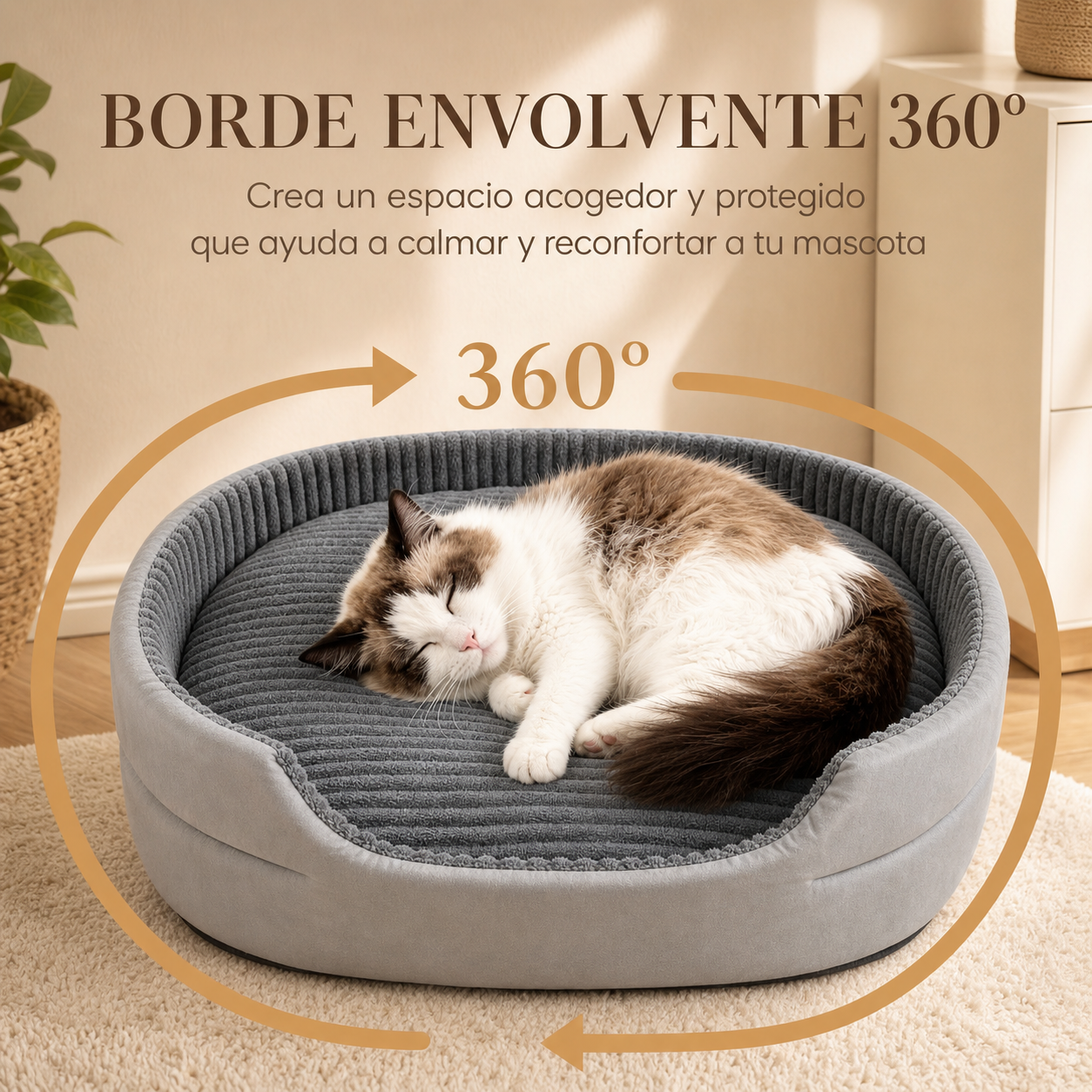 Cama ortopédica para mascotas con borde envolvente 360 grados