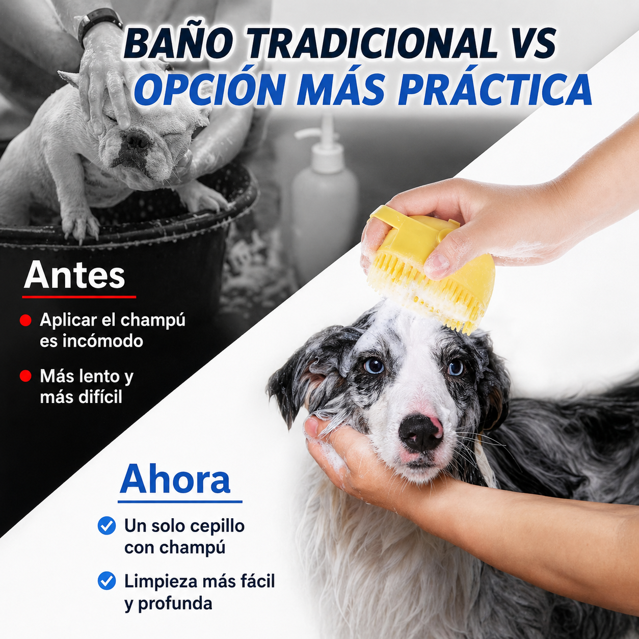 Cepillo de baño para mascotas como opción práctica frente al baño tradicional