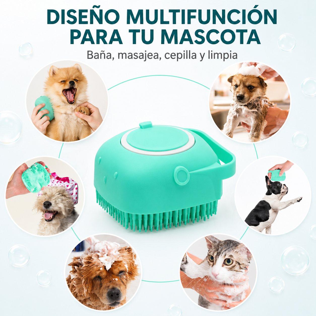 Cepillo multifunción para bañar masajear cepillar y limpiar mascotas