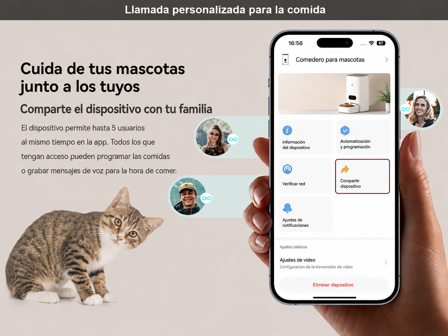 Comedero automático inteligente con app para compartir el dispositivo con la familia