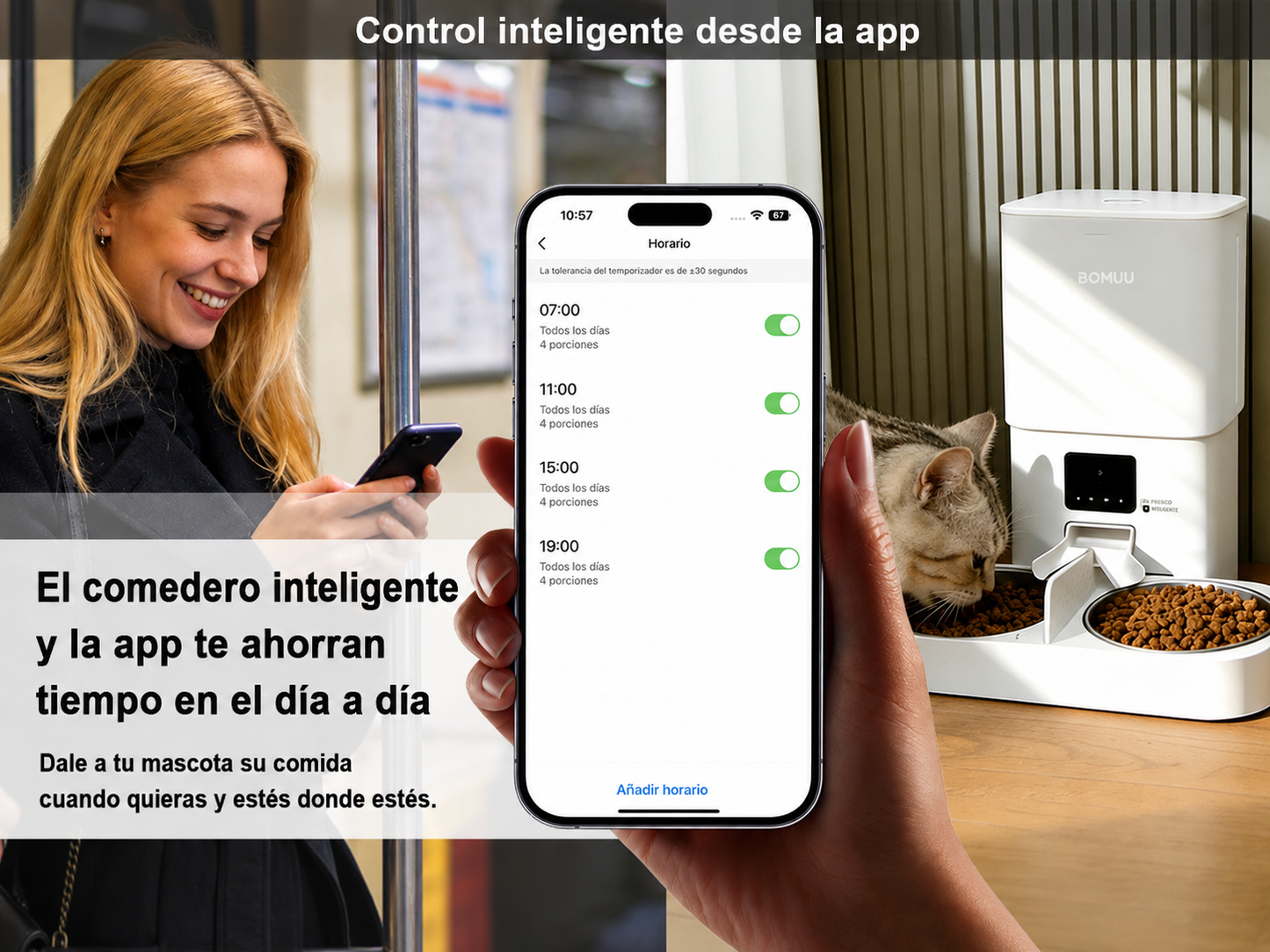 Comedero automático con control inteligente desde la app para programar comidas