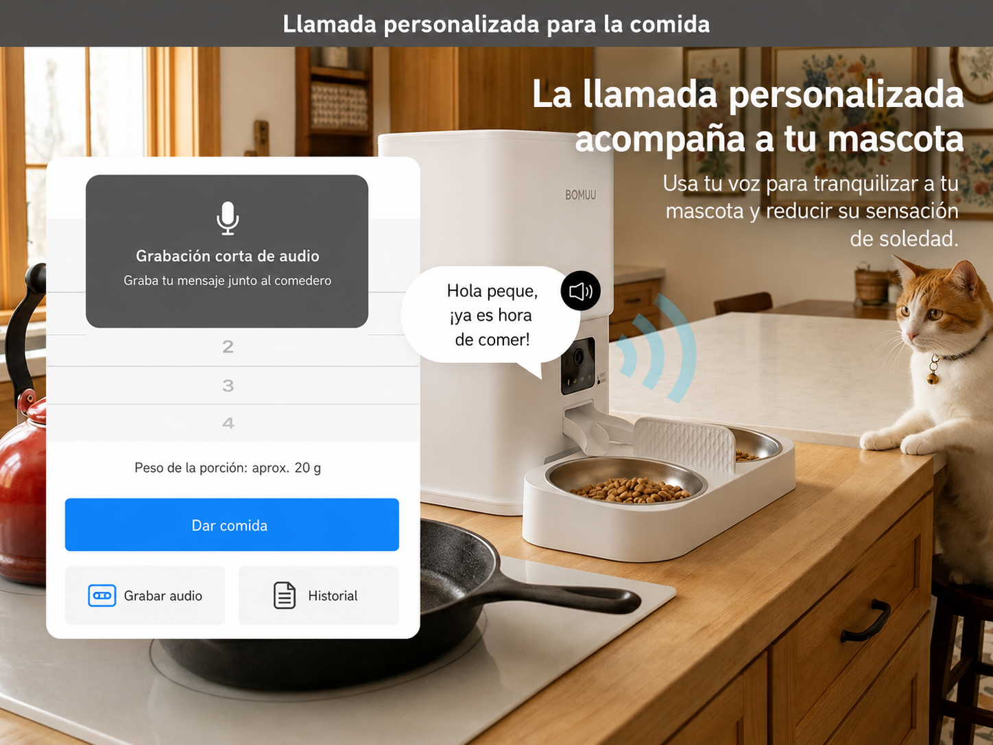 Comedero automático con llamada personalizada para avisar a tu mascota a la hora de comer