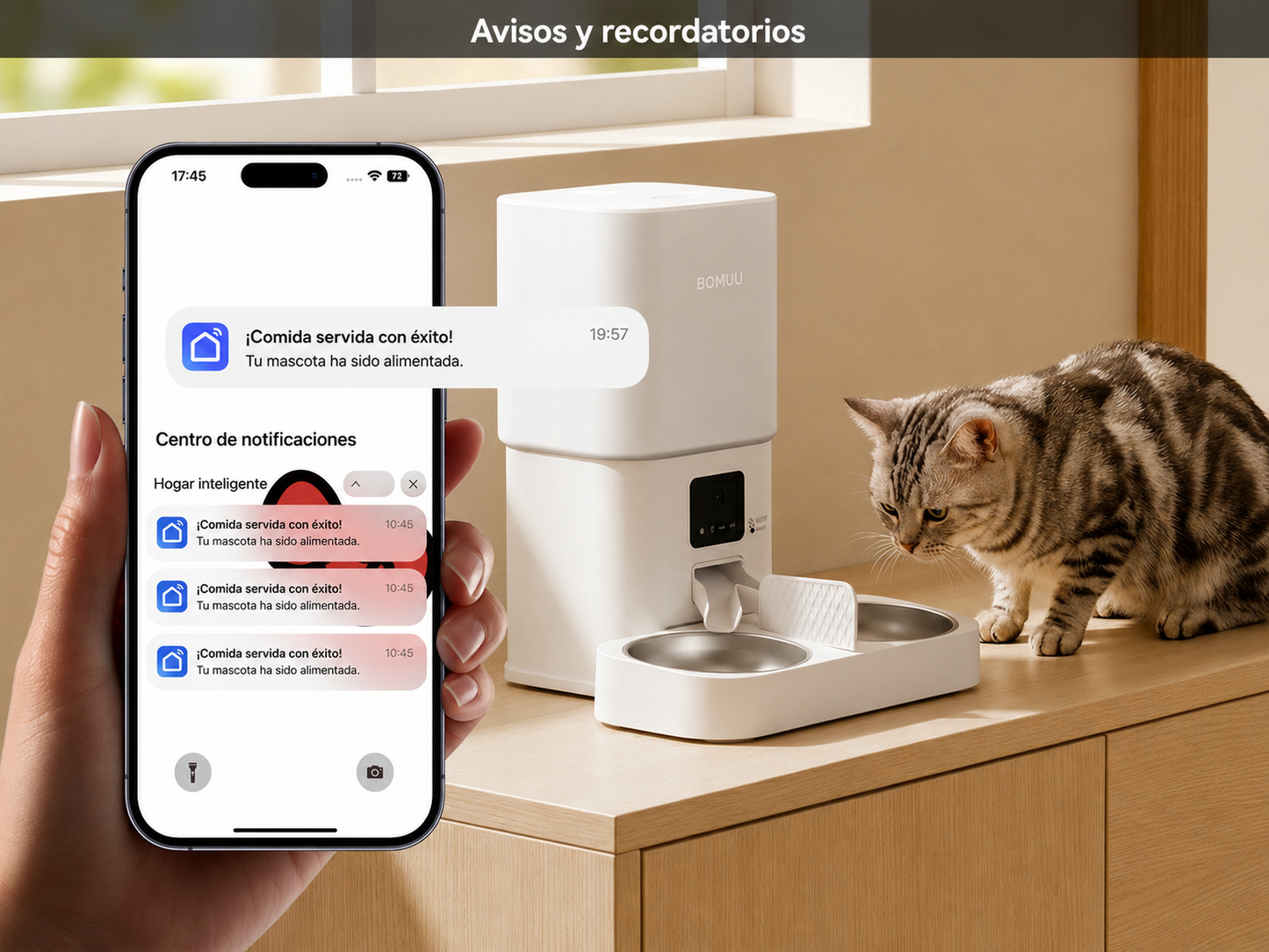 Comedero automático para mascotas con avisos y recordatorios desde la app