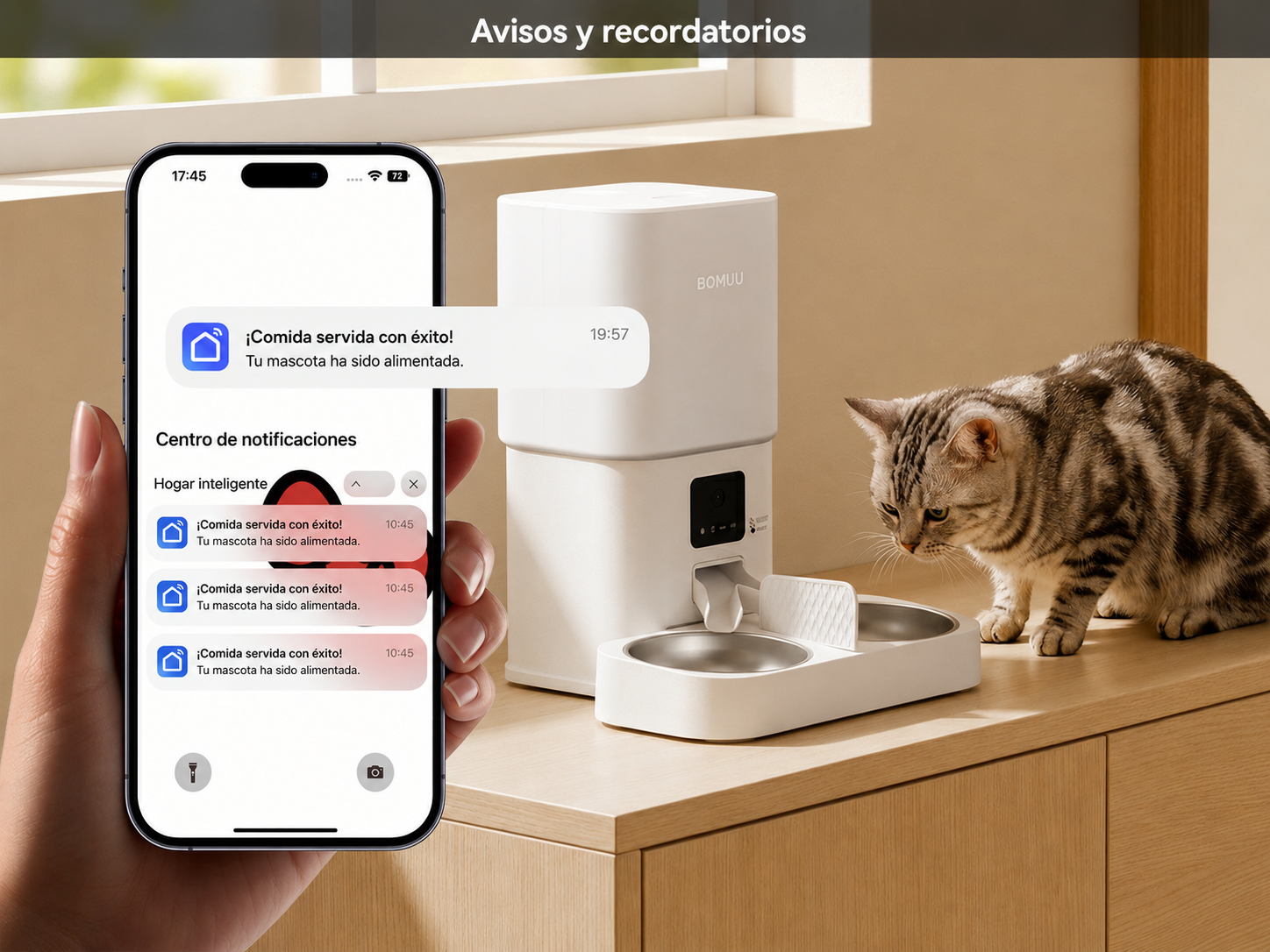 Comedero automático para mascotas con avisos y recordatorios desde la app