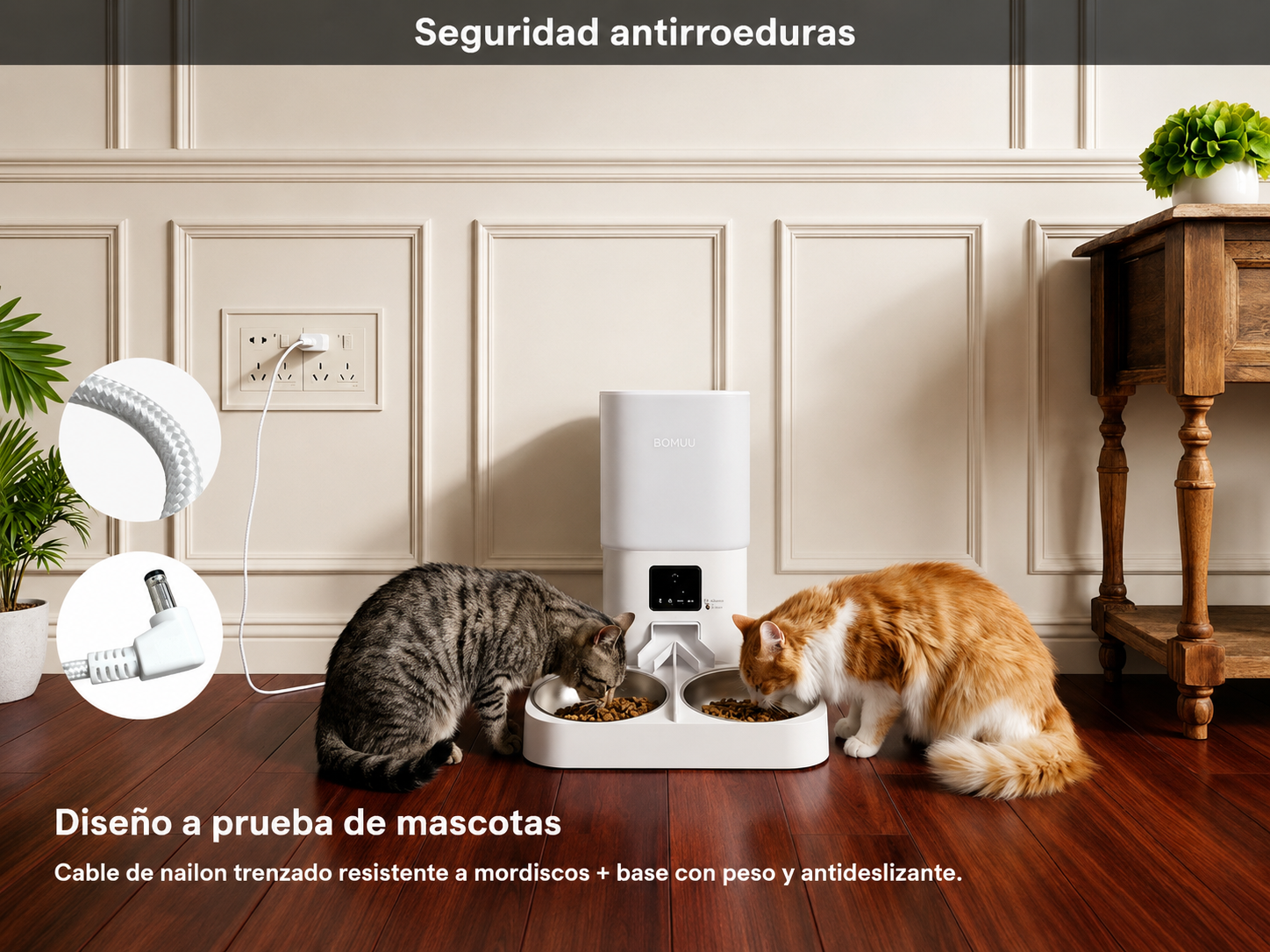 Comedero automático para gatos con cable antirroeduras y base antideslizante