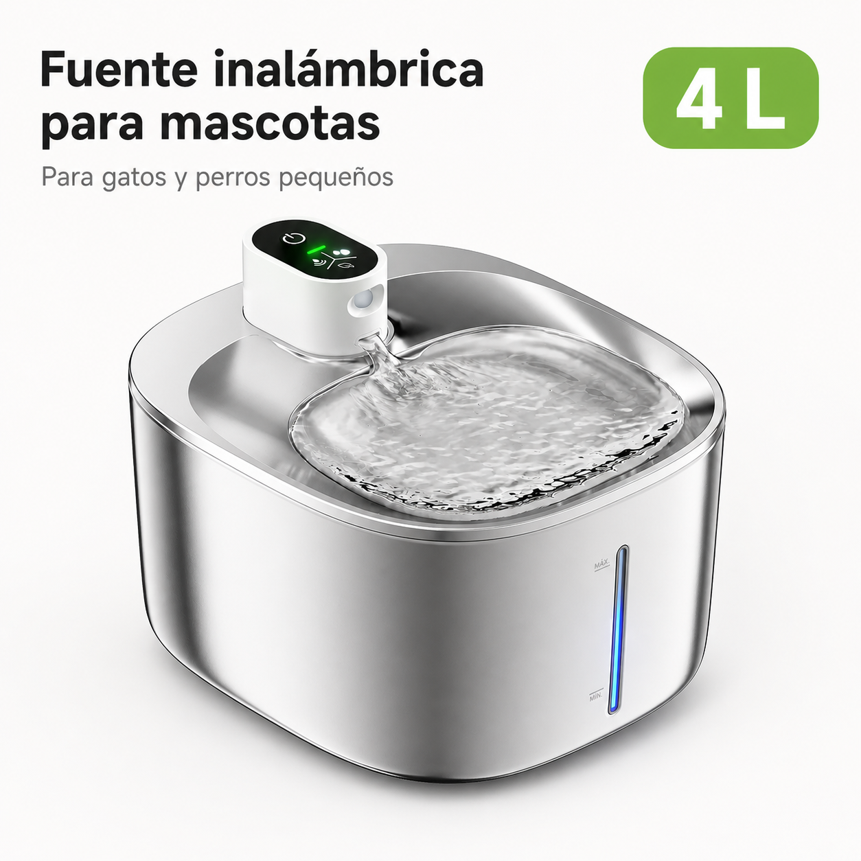 Fuente de agua inalámbrica para gatos y perros pequeños que puede colocarse en distintos rincones de casa